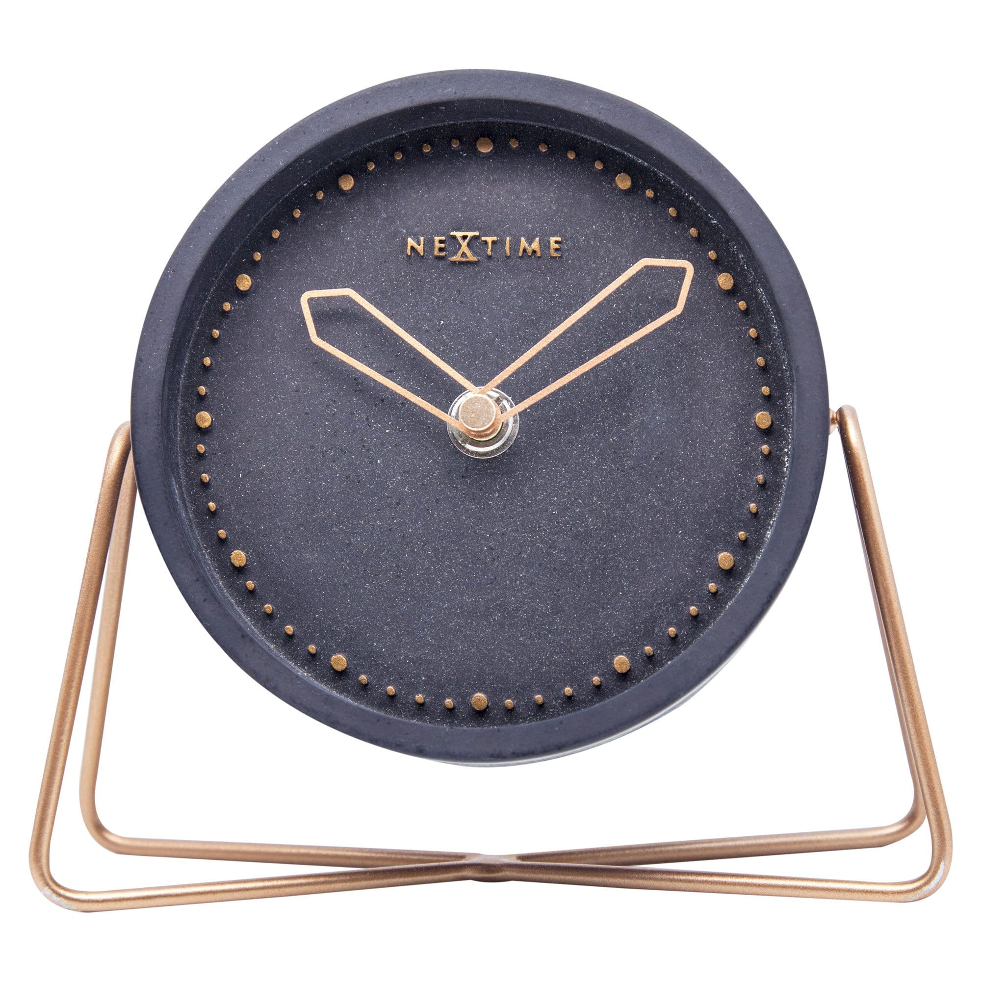 NeXtime Clocks table clock made of polyresin, 17.5 x 15.5 x 5 cm, with a front view showcasing its decorative design.